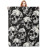 VANZEV Skull Pattern Blanket, Gothic-Themed Fleece Throw with Detailed Skull Design, Soft Cozy Lightweight Blanket, for Halloween and Gothic Decor Enthusiasts, 50x60 in,Decor