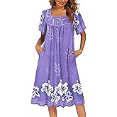 Ekouaer Women's House Dress with Pockets Moomoo Dresses Short Sleeve Mumu Nightgown Lounge Dress Button Down Sleepwear