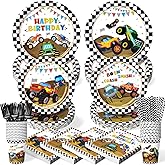 300 Pcs Truck Plates and Napkins Tableware Set, Plates Napkins Cups Straws and Forks Sets, Truck Birthday Decorations, Party Supplies, Serves 50 Guests