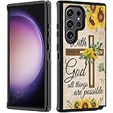 BWOOLL for Samsung Galaxy S25 Ultra Case, Heavy Duty 3 in 1 Hybrid Hard PC & Soft Silicone Shockproof Drop Protection Case for Galaxy S25 Ultra 5G 6.9", Christian Cross Quote Bible Verse Matthew 19:26