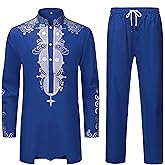 YND Men’s 2 Piece Dashiki Set African Shirt and Pants, Outfit with Gold Print