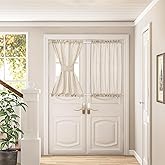 DUKIYO Linen Beige Semi Sheer Curtain 2 Panels Dual Rod Pocket with Tieback | for Kitchen Bathroom, French Glass Door Curtains, 40 Inches Long, Privacy Light Filtering Drapes, W25xL40, Boho Farmhouse
