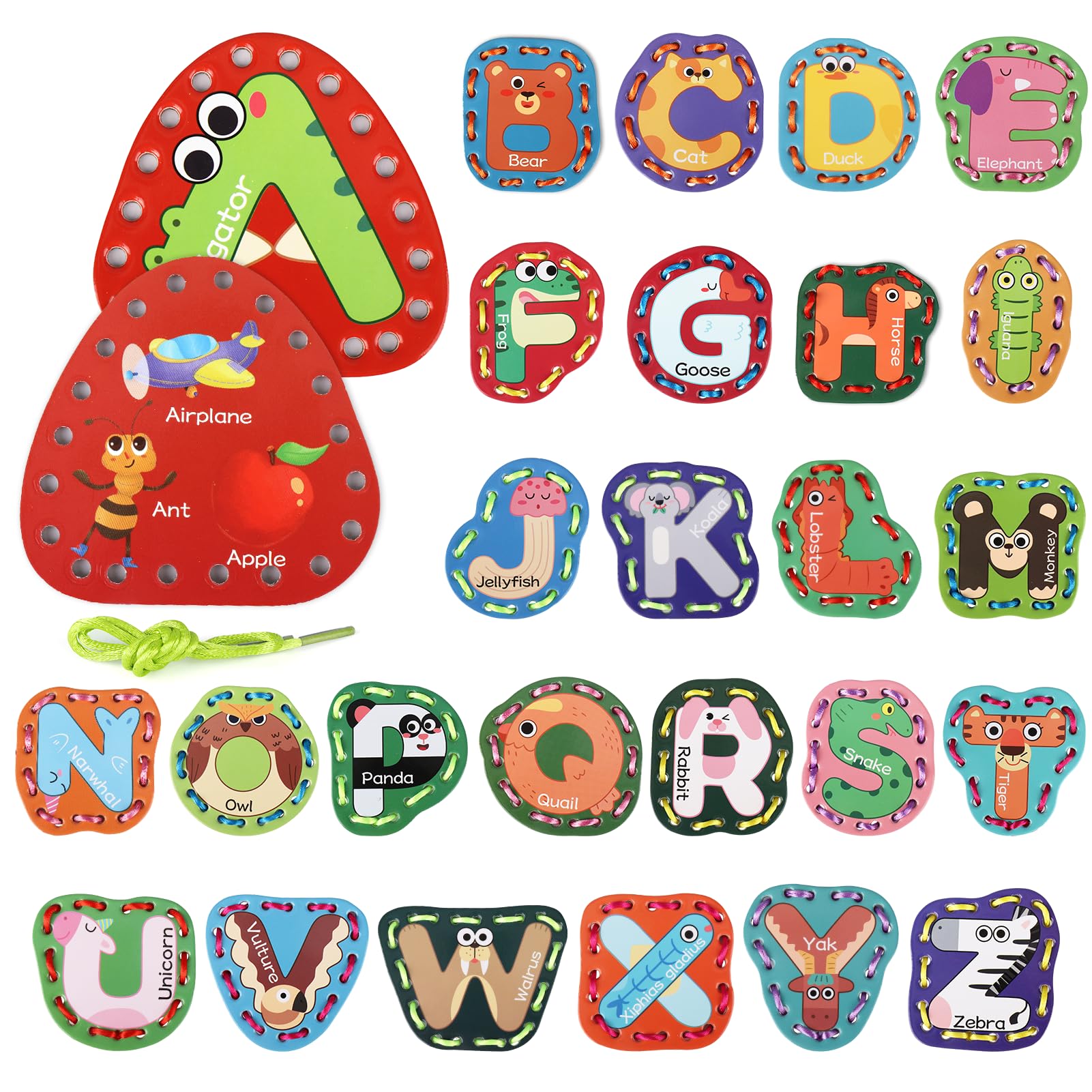 Photo 1 of Vodolo Lacing Cards for Kids Ages 3-5,26 PCS Double Sided Sewing Cards for Toddlers 2-4 4-8,Sewing Kit Fine Motor Skills Threading Learning Toys,Preschool Kindergarten Classroom Must Haves Supplies