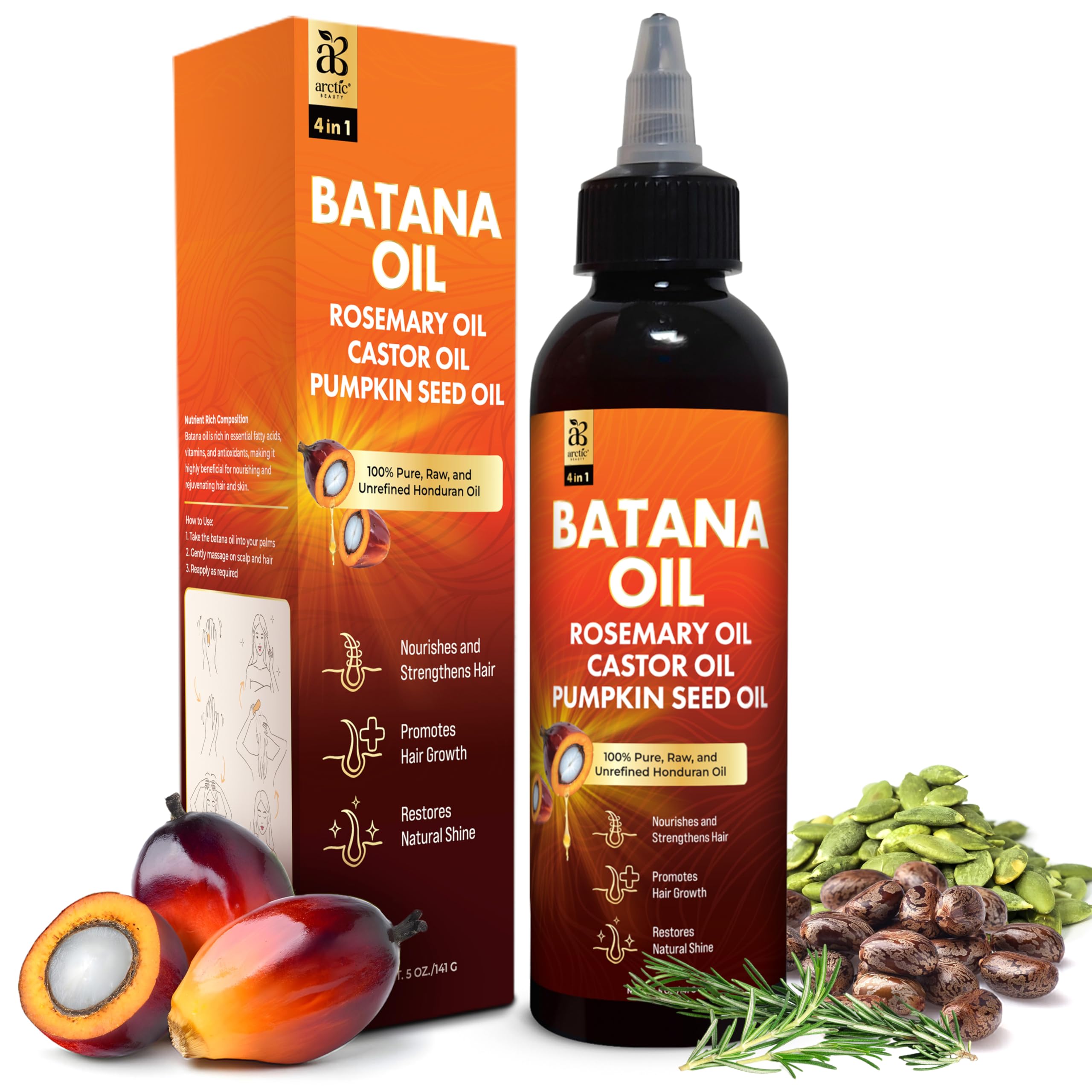Photo 1 of Batana Oil for Hair Growth Dr Sebi, 4-in-1 Pure & Unrefined Honduran Oil with Rosemary, Castor, Pumpkin Seed Oil, Nourishes, Strengthens, Promotes Healthy Hair, Organic Oil for Hair & Scalp Care (5oz)