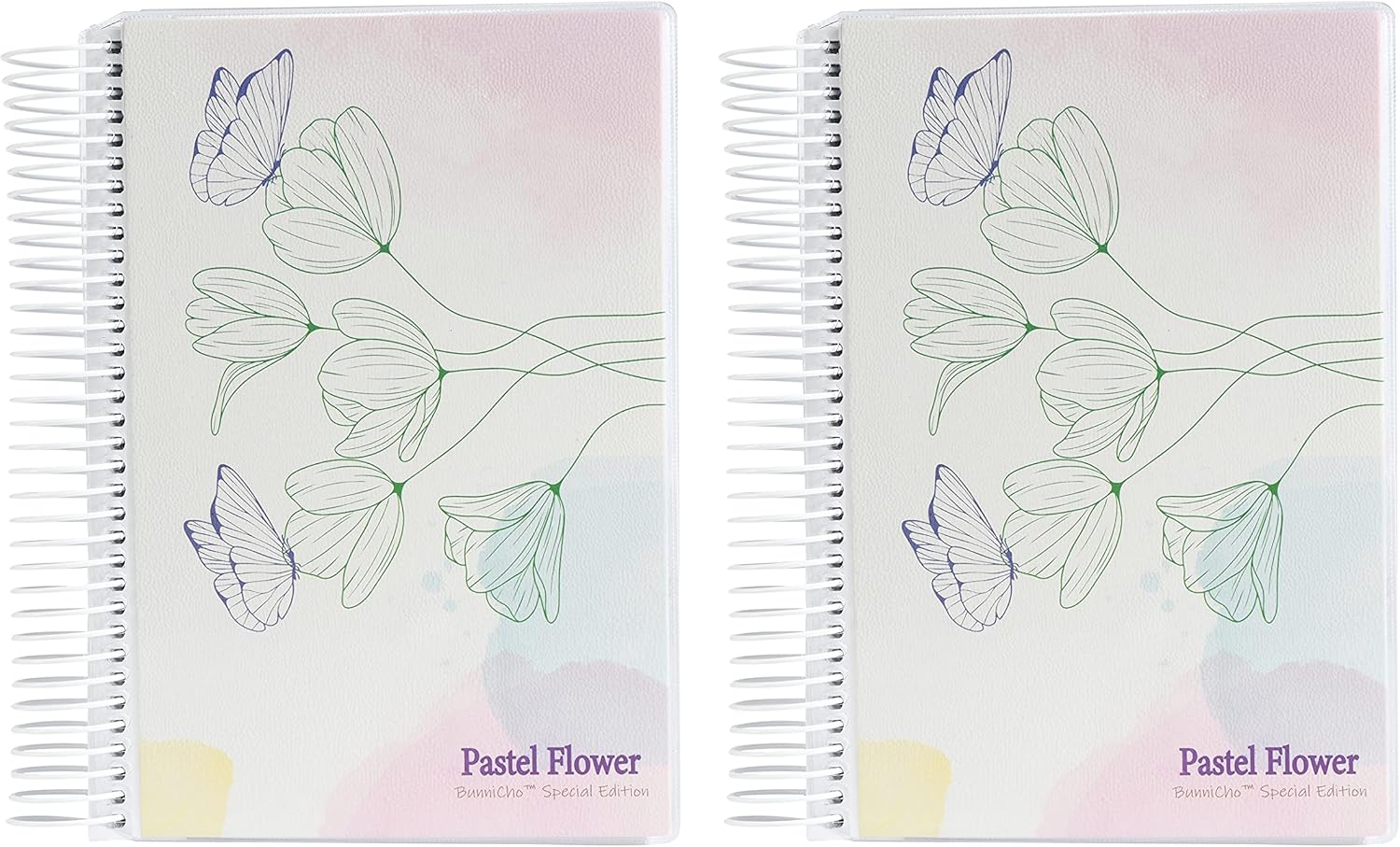 BunniCho Pastel Flower Daily Planner, 5" x 7", Spiral-O Binding, Changeable Cover, Includes Index Stickers, Bullet Dot Stickers and Tatto Stickers, 2pcs/Pack (BCPF-P-160): Office Products