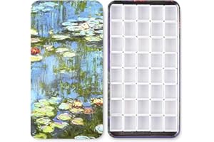 QIANSHAN 40Pcs Empty Half Pans with Magnetic Stripe Watercolor Paint Travel Tin Palette Case, Artist Paints Half Pan Kits for DIY Watercolor Oils or Acrylics Painting Art Drawing Oil Painting Pond
