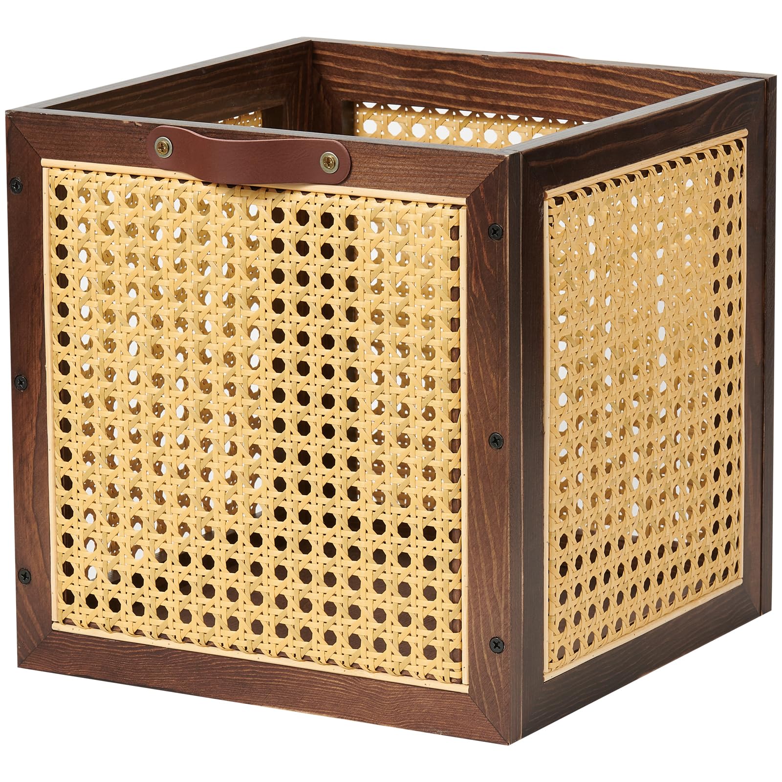 Photo 1 of VinneGenzz Rattan Storage Cubes Wooden Storage Baskets Boxes Decorative Natural Handmade Bohemian Solid Wood Woven Wicker Cane Bin Closet Shelf Clothes Organizer Books Magazine Holder (Walnut)