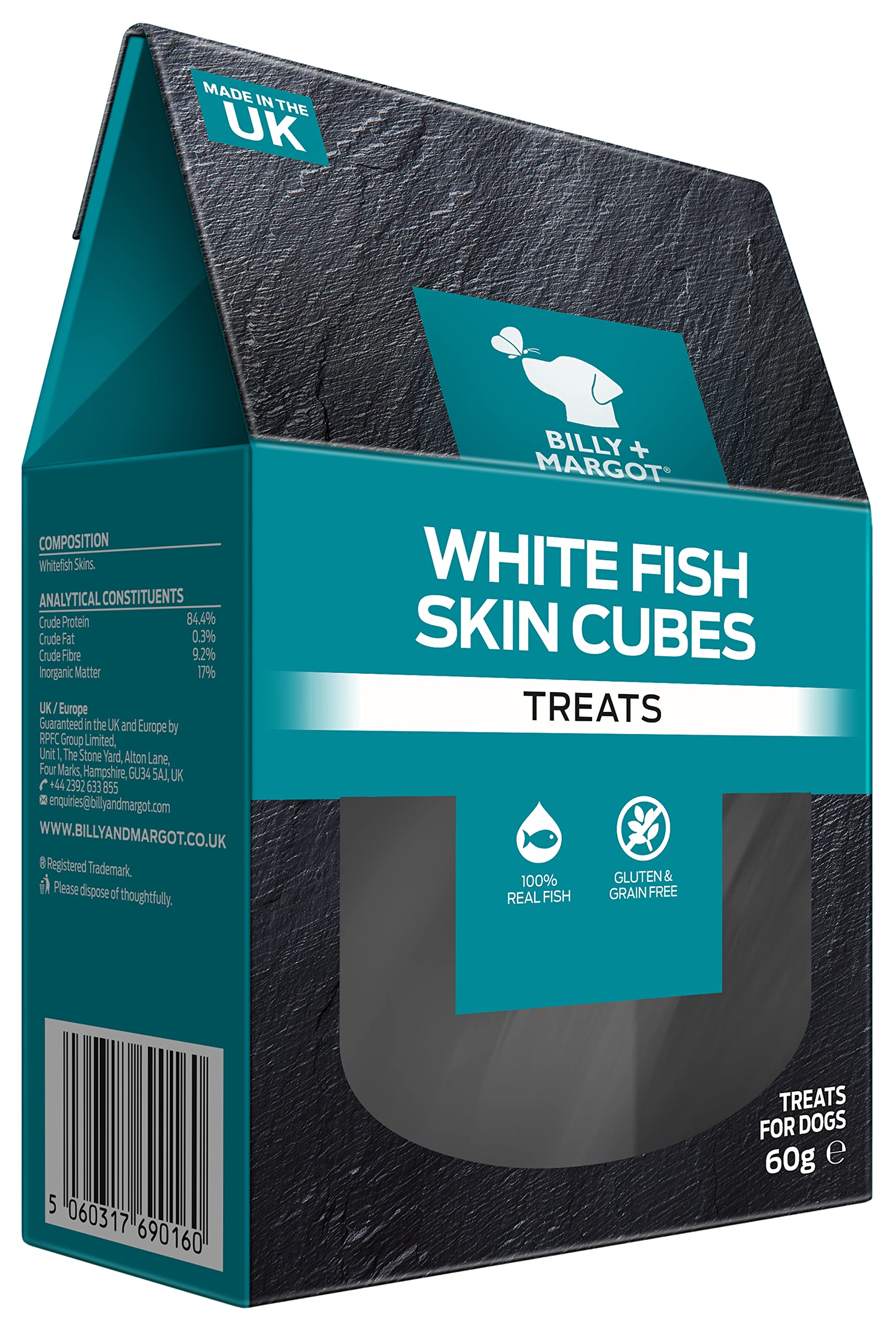 Billy + Margot Dog Treats, Fish Treats, 60g, Fish Skin Cubes Treats for Puppies and Adult Dogs - Total Satisfaction Promise