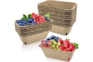 Rainmae 30 Pack Natural Pulp Fiber Large Berry Basket for Picking Fruit, Molded Berry Basket for Blueberry Raspberry Cherry Strawberry and Vegetable, Farmer Market, Grocery Stores, Backyard Party