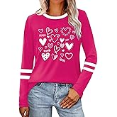 ELDPS Valentines Shirts for Women: Love Heart Graphic Tee Shirt Valentines Gift T-Shirt Casual Long Sleeve Tops