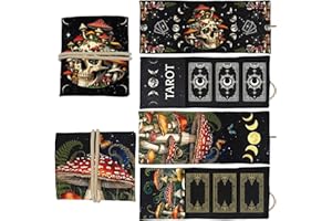 2pcs Tarot Card Holder Polyester Tarot Card Bag with Mushrooms and Lunar Phases Pattern Rectangular Mystical Deck Holder for 