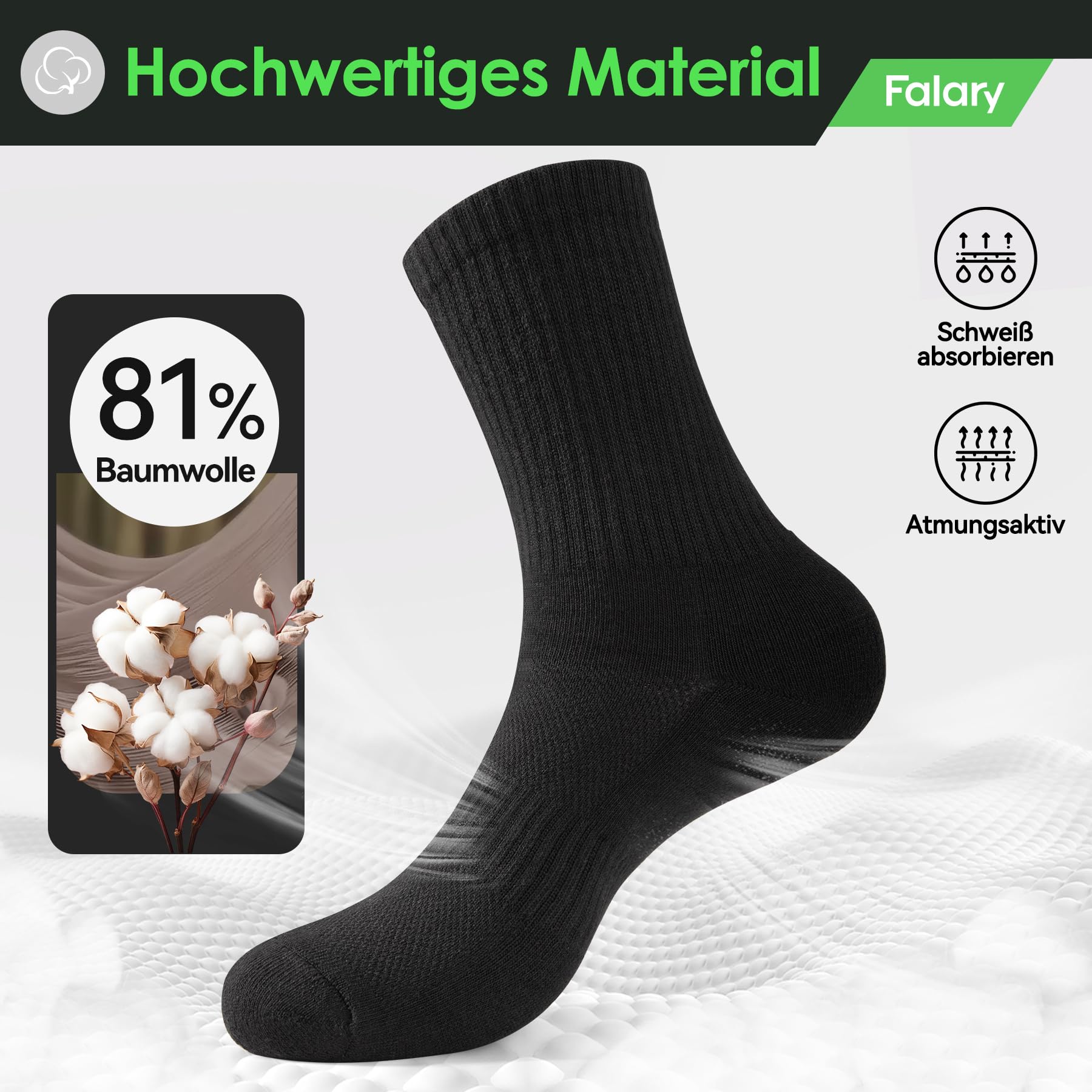 FALARY Sportsocken Socken Herren Damen,Tennissocken Atmungsaktive Baumwollsocken Laufsocken 6 paar, Schwarz Weiß 39-42 6