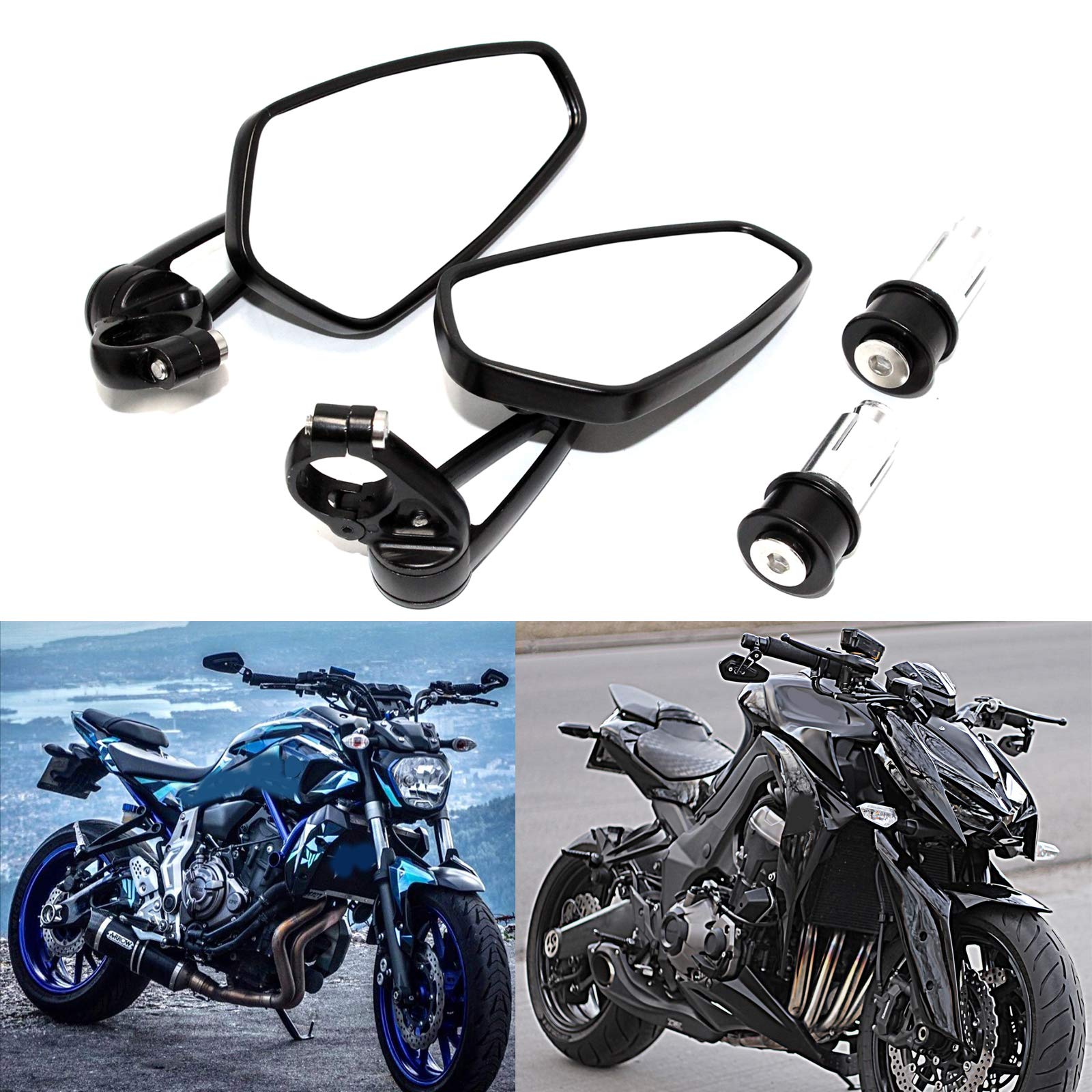 Photo 1 of Rich Choices Universal Black Motorcycle 22mm 7/8'' Bar end Rear View Mirrors GROM MSX125 CB500F Z125 pro Z650 Z750 Z800 Z900 MT-03 MT-07 FZ-07 MT-09 FZ-09 MT-10 FZ-10 MT-25 FZ6 FZ8 FZ6R SV650 SV1000