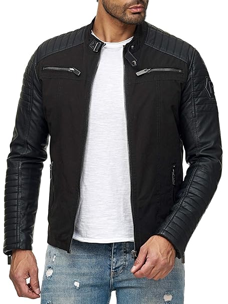 Red Bridge Herren Jacke Bikerjacke Kunst- Lederjacke Modestly Biker Kunstleder Ärmel M6071
