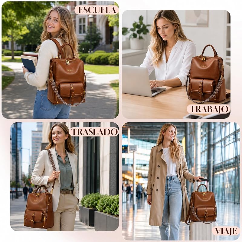 Bolso Mochila Mujer 3 en 1 Casual para Diario Marrón