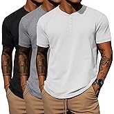 Ficerd 3 Pack Men's Waffle Henley Shirts, Short Sleeve Tees Cotton Summer Casual T-Shirts Knitted Pullover Tops 2025