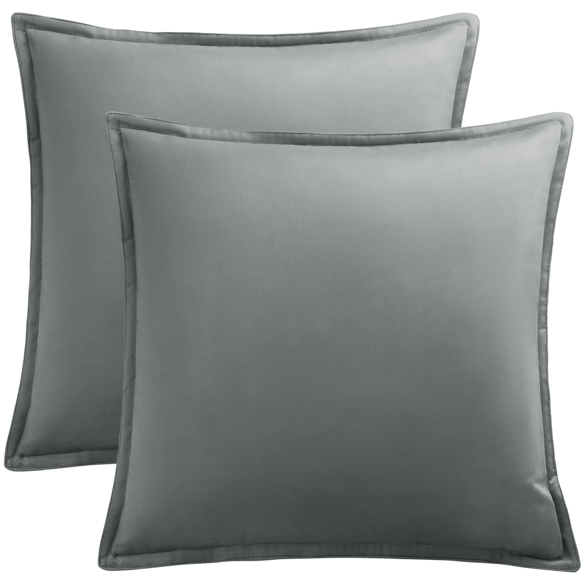 PiccoCasa Decorative Velvet Soft Cushion Covers Pack of 2, Square Solid Throw Pillow Covers for Sofa Couch Bedroom - 45x45cm/18x18 Inches Hidden Zipper Cushion Covers Grey