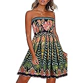 CHICGAL Summer Dresses for Women Beach Cover Ups Strapless Boho Floral Print Sundress