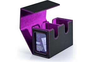 Infinity Guard Card Deck Box with 2 Commander Display, Double Deck Box for 280+ Single Sleeved Cards, Leather Magnetic Card Storage Box Fits for TCG CCG Magic Cards (Black&Purple)