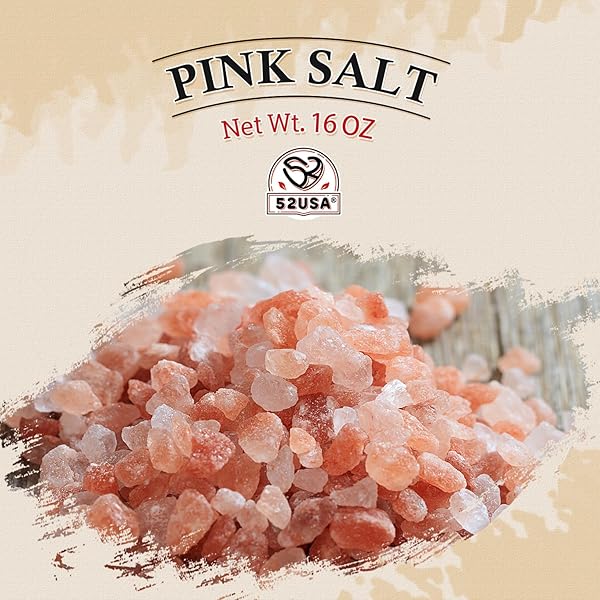 52USA HIMALAYAN PINK SALT COARSE, COARSE GRAIN 1 LB, PINK HIMALAYAN SEA SALT, SEA SALT FOR GRINDER REFILL, HIMALAYAN SALT, PINK SALT, NO ARTIFICIAL COLORS, NO ADDITIVES, NO GLUTEN, KOSHER CERTIFIED