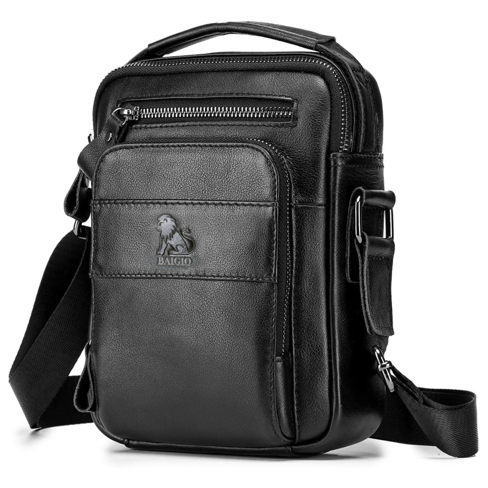 BAIGIO Cross Body Bag Men Men's Shoulder Bags Genuine Leather Crossbody Sling Handbag Ipad Man Bag Small Satchel Messenger with Adjustable Shoulder Strap for Business Work Daily Travel Holiday, Black