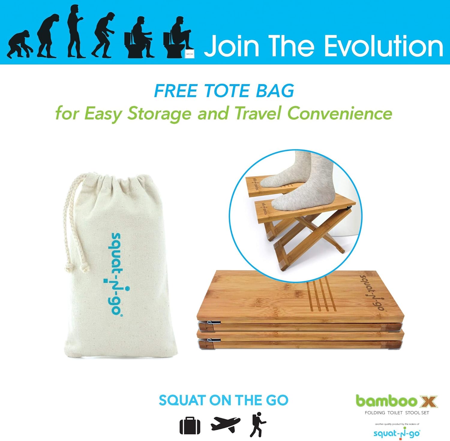 Squat N Go Bamboo X Toilet Stool | Fully Adjustable, Ultra Portable & Eco Friendly | Bonus Travel Bag Included: Health & Personal Care