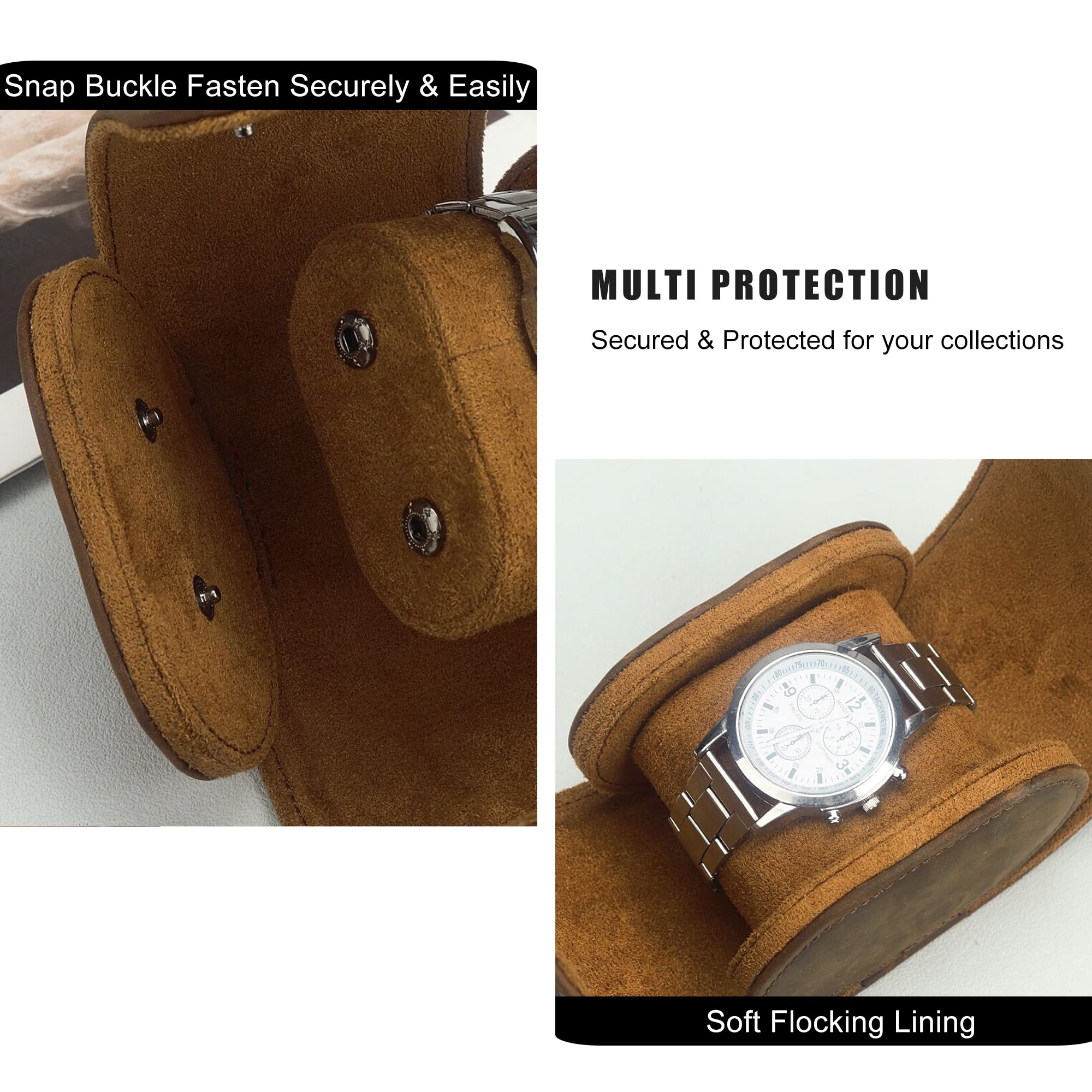 LONGJET CRAFTING THE CORE LJ Longjet Watch Roll Travel Case for Men Portable Watches Organizer Box with Removable Velvet Pillow Holder (1 Slot Coffee/Genuine Leather)