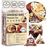 Ginseng Five Treasures Kidney Tea, Traditional Chinese Herbal TeaBags, Natural Kidney Cleanse Detox Tea for Women & Men, 9 Precious Ingredients Formula(1 Pack/30 Bags)