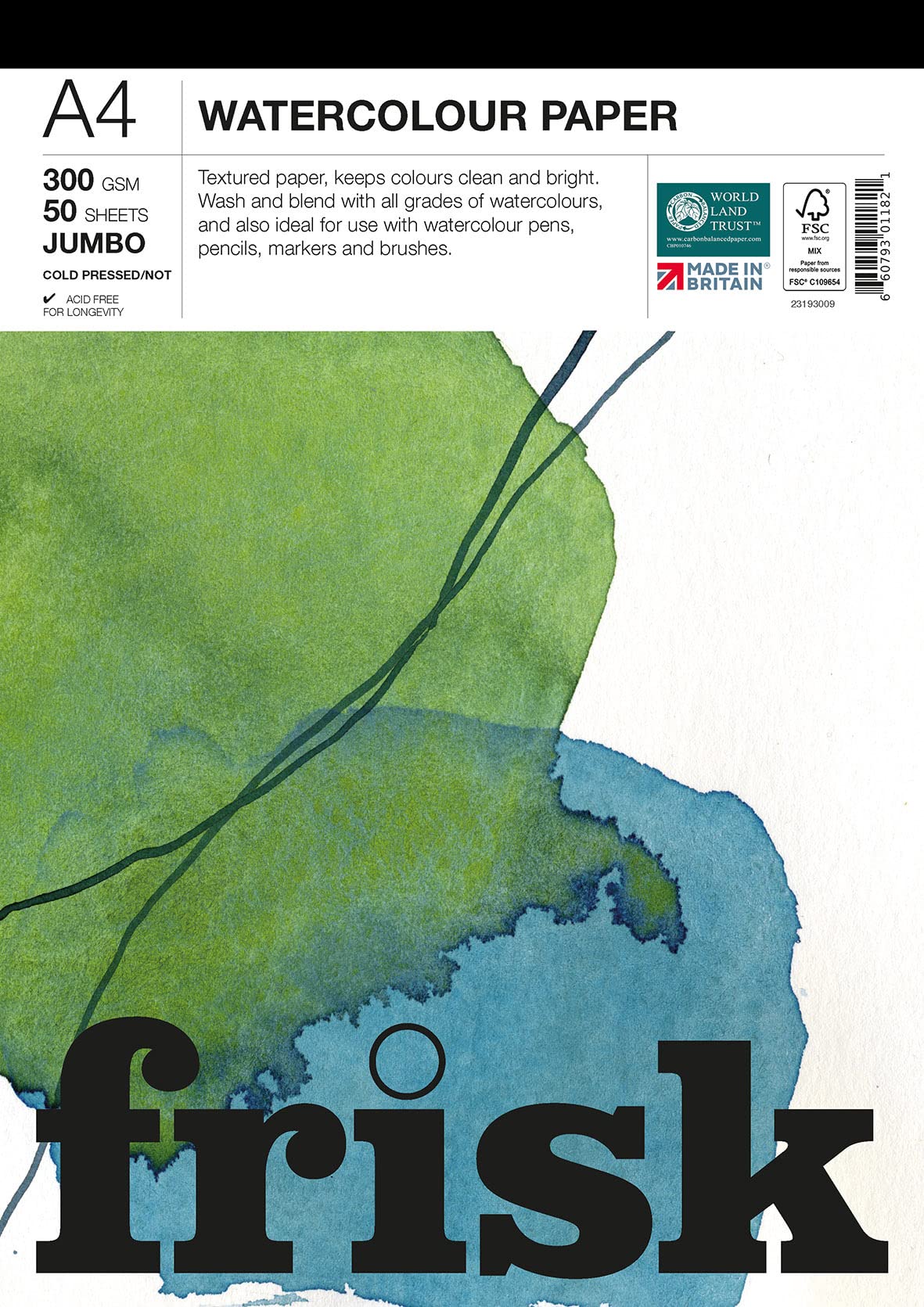 Frisk Jumbo Watercolour Paper Pad 300gsm Cold Pressed/Not 50sheets A4, White