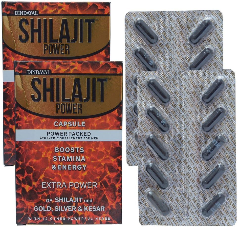 Dindayal Shilajit Power 2 Pack : 20 capsules Boost Stamina Energy,&Vigor.Increase Sexual Enhance