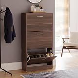 Vida Designs Walnut Shoe Cabinet 3 Pull-Down Drawers Hallway Storage view 8