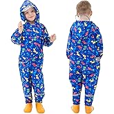 Kids Rain Suit for Boys Girls Toddler Raincoats One Piece Hoodie Cartoon Coverall Waterproof Rainwear 1-10 Years
