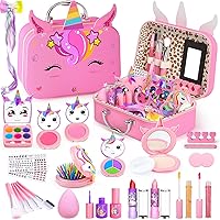 Little Girls Makeup Kit, Pretend Make Up for Kids, Princess Play Makeup Set with Mirror, Toddler Toys Real Washable Cosmetic Set & Nail Kit Birthday Gifts for Ages 3 4 5 6 7 8 9 Year Old (Bright Pink)