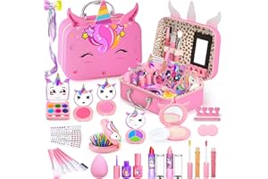 MQSIUVE Little Girls Makeup Kit, Pretend Make Up for Kids, Princess Play Makeup Set with Mirror, Toddler Toys Real Washable Cosmetic Set & Nail Kit Birthday Gifts for Ages 3 4 5 6 7 8 9 Year Old (Bright Pink)