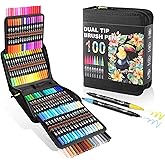 TOSHARE Dual Tip Markers, Brush Art Markers Set with Fine Tip and Brush Tip for Adult Coloring Book, Hand Lettering, Calligraphy & Drawing, Professional Art Supplies Kit for Adults (100 Colors)