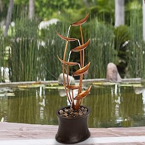 Pure Garden 50-LG1179 7-Tier Fountain – Modern Decorative Polyresin and Metal Electric Outdoor Hand Painted Cascading Water Feature with 1 Gallon Capacity