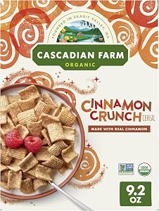 Cascadian Farm Organic Cinnamon Crunch Cereal, Whole Grain, 9.2 oz | Made with Real Cinnamon; No Artificial Flavors; Non-GMO 