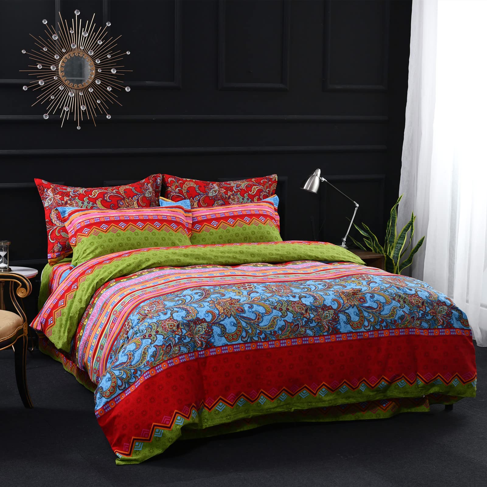 USTIDE 3-Piece Colorful Bohemian Duvet Cover Set Brushed Cotton Bedding Set 1 Comforter-Cover & 2 Pillowcases King Size — image 1