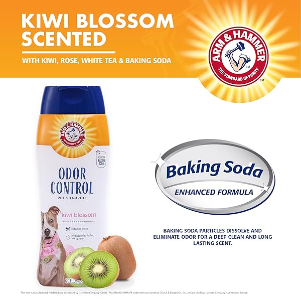 ARM & HAMMER DEODORIZING DOG SHAMPOO WITH BAKING SODA FOR ODOR CONTROL, TEARLESS MOISTURIZING FORMULA FOR SENSITIVE SKIN, FRESH KIWI BLOSSOM SCENT, SAFE FOR DOGS AND PUPPIES, 20 FL OZ