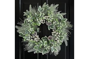 Hometrance Winter Christmas Wreaths for Front Door 20 Inches, Xmas Green Wreath with Pine Cones for Window Outdoor Outside, Artificial Holiday Farmhouse Rustic Wreath for Indoor Decor