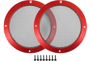 ACROPIX Universal 6.5" Car Speaker Grills Cover Mesh Round 6.5 Inch Audio Speaker Subwoofer Guard Protector with Mounting Screws Iron Red Black - Pack of 2
