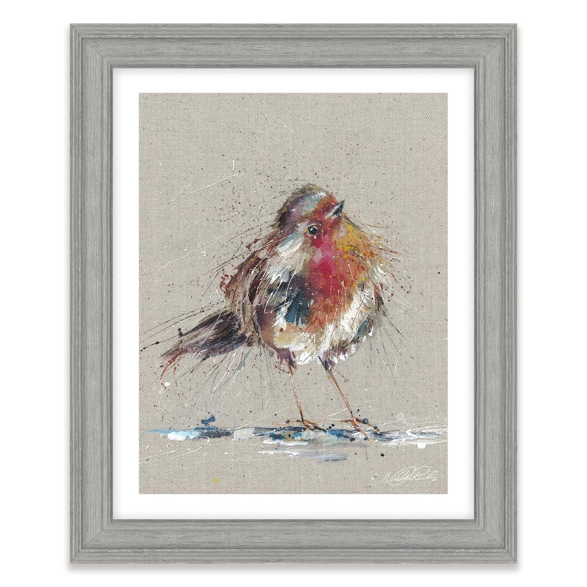 Artko Redbreast Robin Framed Print Wall Art- 'Thinking of You' by Nicola Jane Rowles - Contemporary Wildlife Picture - Ready to Hang Home Décor - 35cm x 29cm