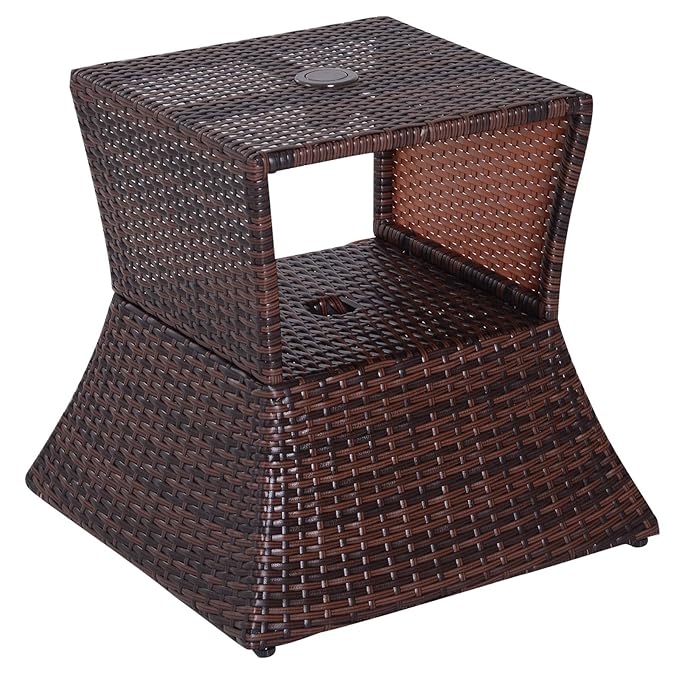 Outsunny Gartentisch Beistelltisch Sonnenschirmständer Gartenmöbel Terrasse Polyrattan Braun 54 x 54 x 55 cm