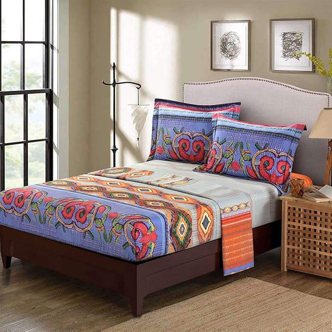 Brushed Cotton Boho Fitted Bed Sheet King Size HNNSI Bohemia Exotic Striped Fitted Sheet