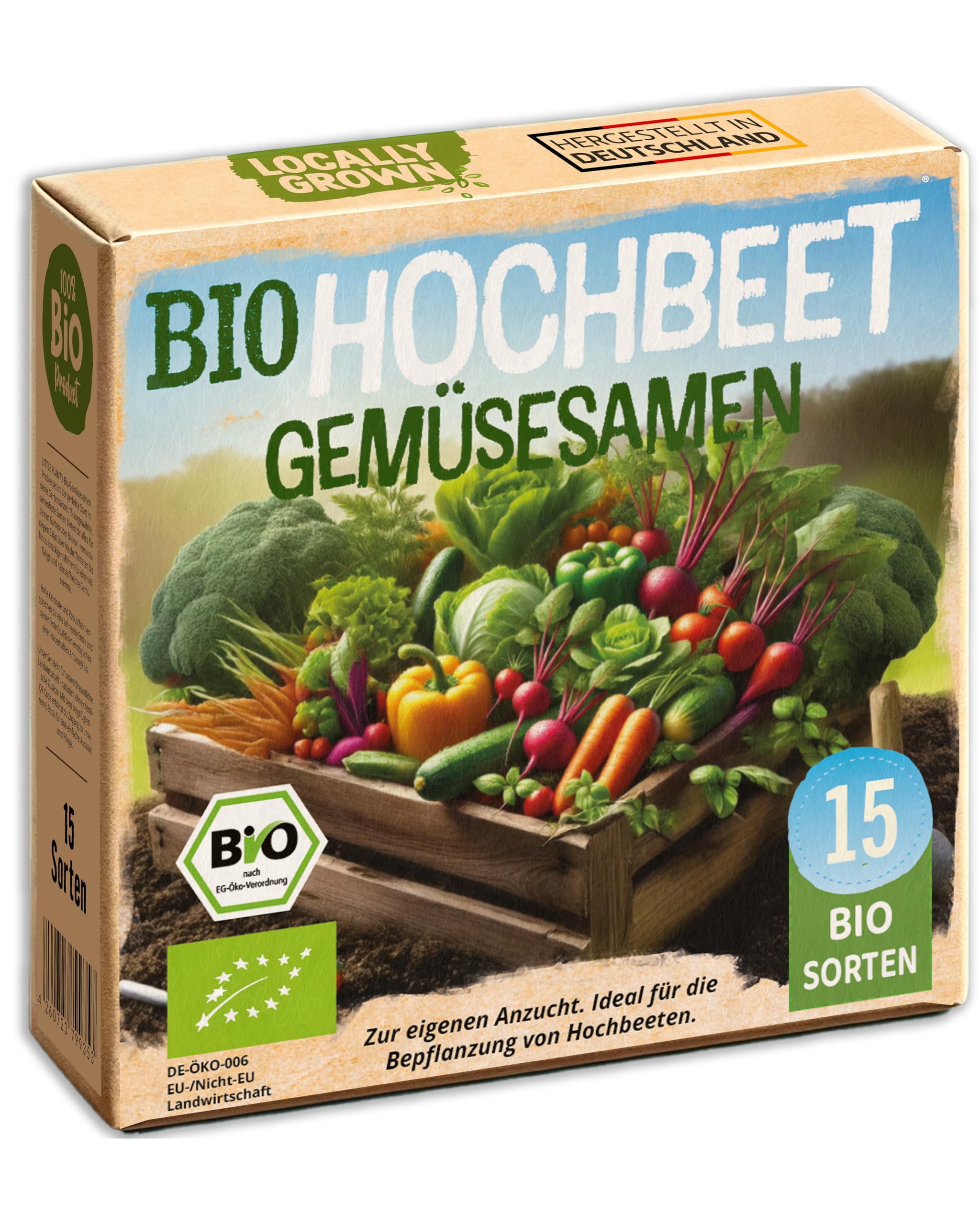 Bio Hochbeet Gemüsesamen Set, 15 Sorten, Samenfest und Keimstark, mit Aussaatkalender und Ebook