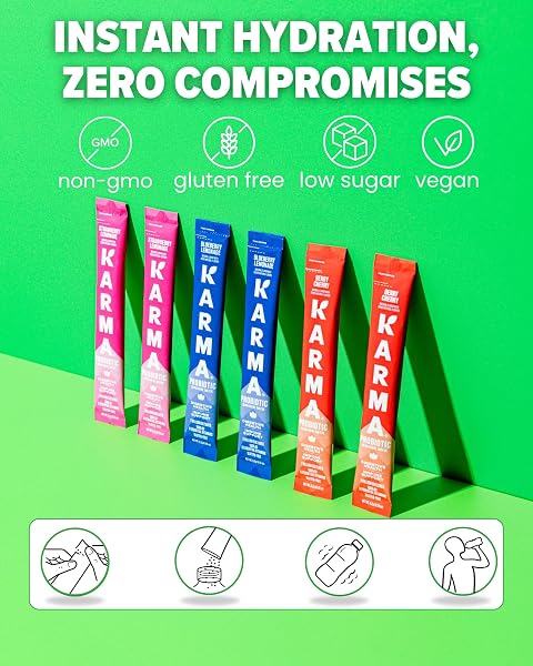 KARMA PROBIOTIC HYDRATION PACKET – 6 PACK, BLUEBERRY LEMONADE POWDER DRINK MIX STICK – ON-THE-GO IMMUNE & GUT HEALTH SUPPORT