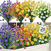 TURNMEON 20 Bundles Artificial Flowers for Outdoors, Artificial Fake Plants UV Resistant Outdoor Faux Plants Cemetery Flowers Plastic Greenery for Gardens Porch Home Summer Spring Decor 580 Heads