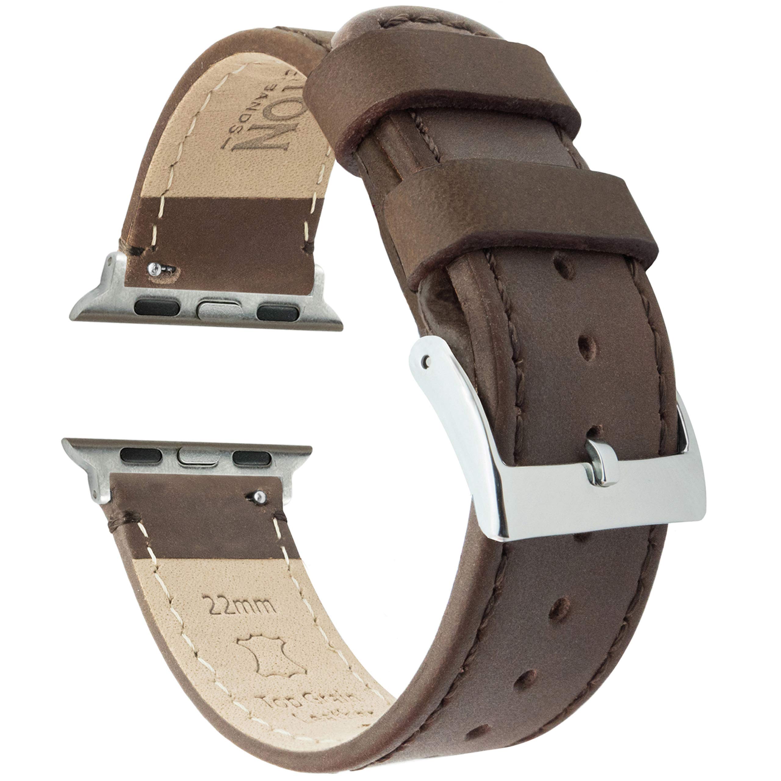BARTON WATCH BANDS - Saddle Brown Leather & Stitching Top Grain Leather Watch Bands Compatible with Apple Watch Models - 1, 2, 3, 4, 5, 6, 7, 8, 9, 10, SE, Ultra & Ultra 2 - (38mm/40mm/41mm)