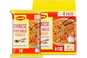 Maggi Chinese Spicy Garlic Noodles, Instant Ramen Noodles, 3 min, Vegetarian, Halal, Kosher, 4-Pack