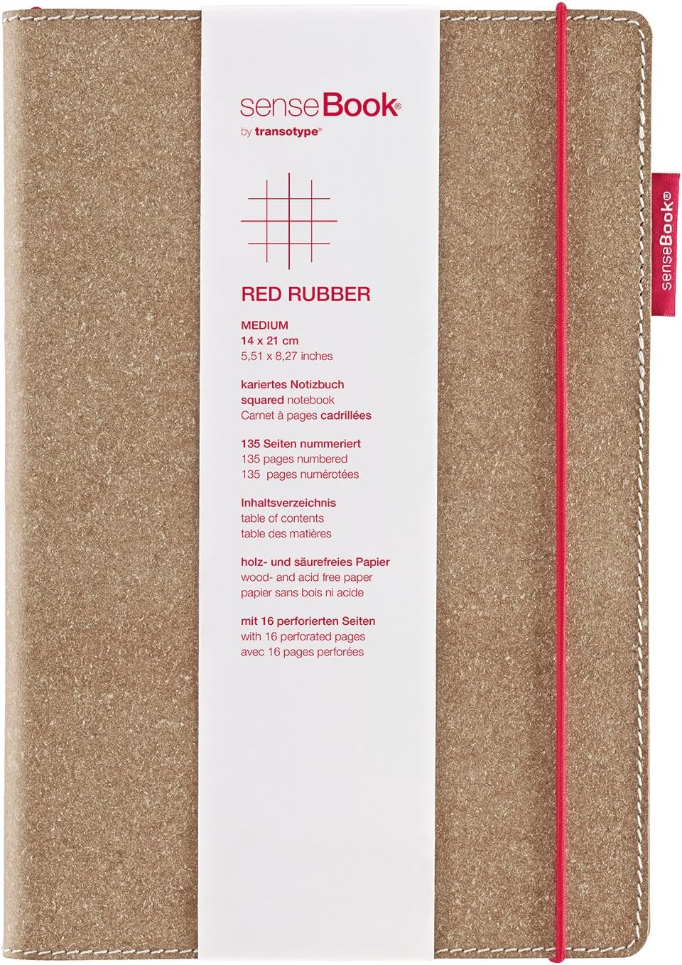 Transotype senseBook Medium Leather Red Rubber Squared Notebook